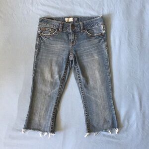 Aeropostale Size 1-2 Regular Hailey Skinny Flare Blue Denim Capris Raw Edge